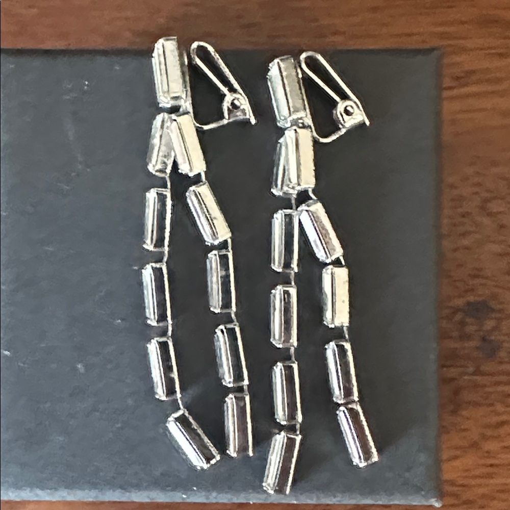 Elegant Silver Diamond Clip Drop Earrings